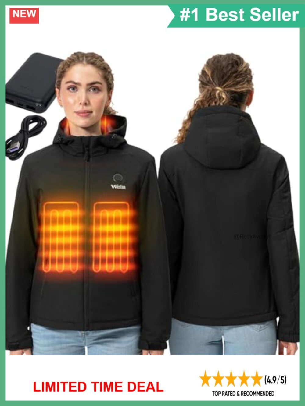 Heated Jacket 4 Heating Zones Rechargeable Battery Winter Outdoor